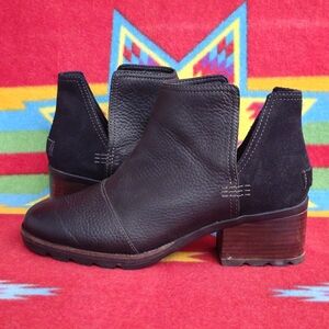 Sorel Womens 8.5 Cate Cutout Booties Black Suede Leather Boots Shoes NL3383-010